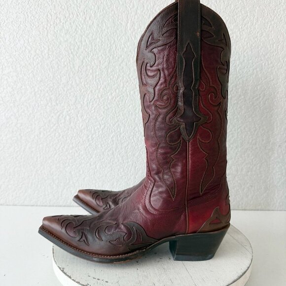 Rod Patrick Womens Cowboy Boots 7 Red Brown Western Cowgirl Mid Calf Pointed Toe - Picture 5 of 12